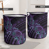 Teal Purple Polynesia Plumeria Tattoo Laundry Basket LT14 - Polynesian Pride