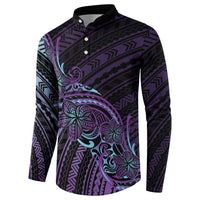 Teal Purple Polynesia Plumeria Tattoo Button Sweatshirt LT14 - Polynesian Pride