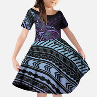 Teal Purple Polynesia Plumeria Tattoo Family Matching Tank Maxi Dress and Hawaiian Shirt