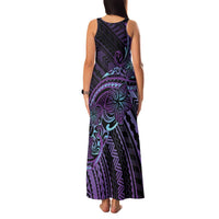 Teal Purple Polynesia Plumeria Tattoo Family Matching Tank Maxi Dress and Hawaiian Shirt