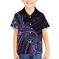 Teal Purple Polynesia Plumeria Tattoo Hawaiian Shirt