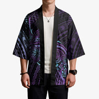 Teal Purple Polynesia Plumeria Tattoo Kimono LT14 - Polynesian Pride