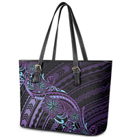 Teal Purple Polynesia Plumeria Tattoo Leather Tote Bag LT14 - Polynesian Pride