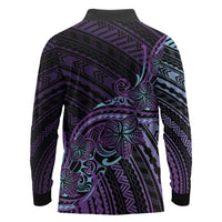 Teal Purple Polynesia Plumeria Tattoo Long Sleeve Polo Shirt LT14 - Polynesian Pride