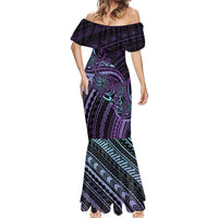 Teal Purple Polynesia Plumeria Tattoo Mermaid Dress LT14 - Polynesian Pride