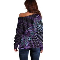 Teal Purple Polynesia Plumeria Tattoo Off Shoulder Sweater LT14 - Polynesian Pride