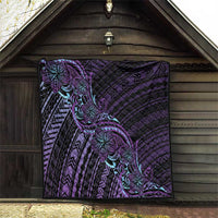 Teal Purple Polynesia Plumeria Tattoo Quilt LT14 - Polynesian Pride