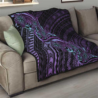 Teal Purple Polynesia Plumeria Tattoo Quilt LT14 - Polynesian Pride