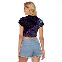 Teal Purple Polynesia Plumeria Tattoo Raglan Cropped T Shirt LT14 - Polynesian Pride