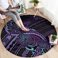 Teal Purple Polynesia Plumeria Tattoo Round Carpet LT14 - Polynesian Pride