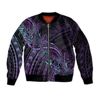 Teal Purple Polynesia Plumeria Tattoo Sleeve Zip Bomber Jacket LT14 Unisex Purple - Polynesian Pride