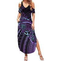 Teal Purple Polynesia Plumeria Tattoo Summer Maxi Dress LT14 Women Purple - Polynesian Pride