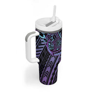 Teal Purple Polynesia Plumeria Tattoo Tumbler With Handle LT14 - Polynesian Pride