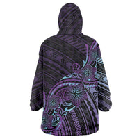 Teal Purple Polynesia Plumeria Tattoo Wearable Blanket Hoodie LT14 - Polynesian Pride