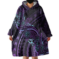 Teal Purple Polynesia Plumeria Tattoo Wearable Blanket Hoodie LT14 - Polynesian Pride