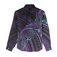 Teal Purple Polynesia Plumeria Tattoo Women Casual Shirt LT14 - Polynesian Pride