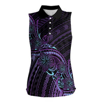 Teal Purple Polynesia Plumeria Tattoo Women Sleeveless Polo Shirt LT14 Female Purple - Polynesian Pride