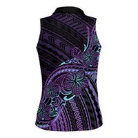 Teal Purple Polynesia Plumeria Tattoo Women Sleeveless Polo Shirt LT14 - Polynesian Pride