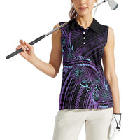 Teal Purple Polynesia Plumeria Tattoo Women Sleeveless Polo Shirt LT14 - Polynesian Pride
