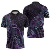 Teal Purple Polynesia Plumeria Tattoo Zipper Polo Shirt LT14 - Polynesian Pride