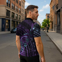 Teal Purple Polynesia Plumeria Tattoo Zipper Polo Shirt LT14 - Polynesian Pride