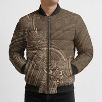 Brown Polynesia Plumeria Tattoo Bomber Puffer Jacket LT14 - Polynesian Pride