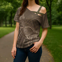 Brown Polynesia Plumeria Tattoo Cross Shoulder Shirt LT14 - Polynesian Pride
