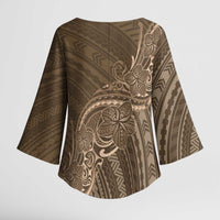 Brown Polynesia Plumeria Tattoo Kimono Sleeve Blouse LT14 - Polynesian Pride