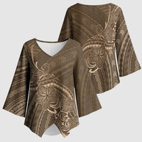 Brown Polynesia Plumeria Tattoo Kimono Sleeve Blouse LT14 - Polynesian Pride