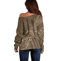 Brown Polynesia Plumeria Tattoo Off Shoulder Sweater LT14 - Polynesian Pride