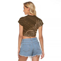 Brown Polynesia Plumeria Tattoo Raglan Cropped T Shirt LT14 - Polynesian Pride
