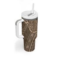Brown Polynesia Plumeria Tattoo Tumbler With Handle LT14 - Polynesian Pride