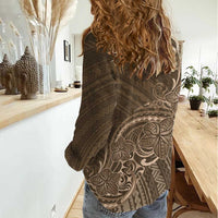 Brown Polynesia Plumeria Tattoo Women Casual Shirt LT14 - Polynesian Pride