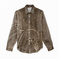 Brown Polynesia Plumeria Tattoo Women Casual Shirt LT14 - Polynesian Pride