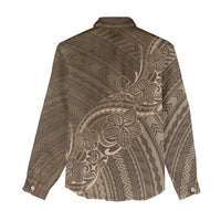Brown Polynesia Plumeria Tattoo Women Casual Shirt LT14 - Polynesian Pride