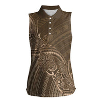 Brown Polynesia Plumeria Tattoo Women Sleeveless Polo Shirt LT14 Female Brown - Polynesian Pride