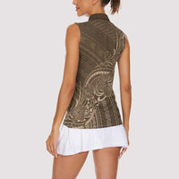 Brown Polynesia Plumeria Tattoo Women Sleeveless Polo Shirt LT14 - Polynesian Pride