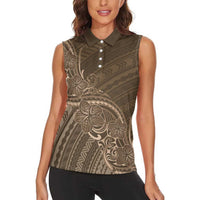 Brown Polynesia Plumeria Tattoo Women Sleeveless Polo Shirt LT14 - Polynesian Pride