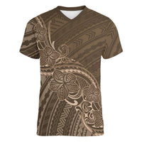Brown Polynesia Plumeria Tattoo Women V-Neck T-Shirt LT14 Female Brown - Polynesian Pride