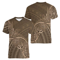 Brown Polynesia Plumeria Tattoo Women V-Neck T-Shirt LT14 - Polynesian Pride