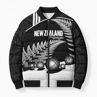 Custom New Zealand Silver Fern Petanque Bomber Puffer Jacket Aotearoa Maori Pattern LT14 Unisex Black - Polynesian Pride