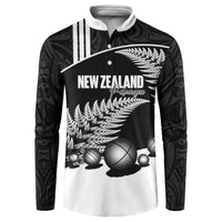 Custom New Zealand Silver Fern Petanque Button Sweatshirt Aotearoa Maori Pattern LT14 Black - Polynesian Pride