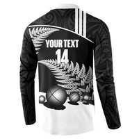 Custom New Zealand Silver Fern Petanque Button Sweatshirt Aotearoa Maori Pattern LT14 - Polynesian Pride