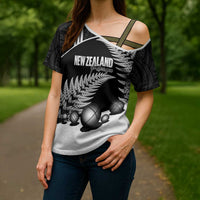 Custom New Zealand Silver Fern Petanque Cross Shoulder Shirt Aotearoa Maori Pattern LT14 - Polynesian Pride