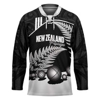 Custom New Zealand Silver Fern Petanque Hockey Jersey Aotearoa Maori Pattern LT14 Unisex Black - Polynesian Pride