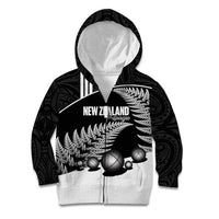 Custom New Zealand Silver Fern Petanque Kid Hoodie Aotearoa Maori Pattern LT14 Zip Hoodie Black - Polynesian Pride