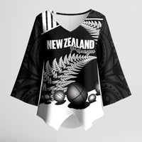 Custom New Zealand Silver Fern Petanque Kimono Sleeve Blouse Aotearoa Maori Pattern LT14 Female Black - Polynesian Pride