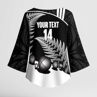 Custom New Zealand Silver Fern Petanque Kimono Sleeve Blouse Aotearoa Maori Pattern LT14 - Polynesian Pride