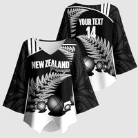 Custom New Zealand Silver Fern Petanque Kimono Sleeve Blouse Aotearoa Maori Pattern LT14 - Polynesian Pride