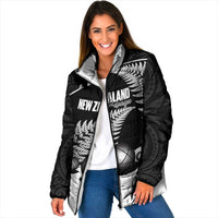 Custom New Zealand Silver Fern Petanque Padded Jacket Aotearoa Maori Pattern LT14 Women Black - Polynesian Pride